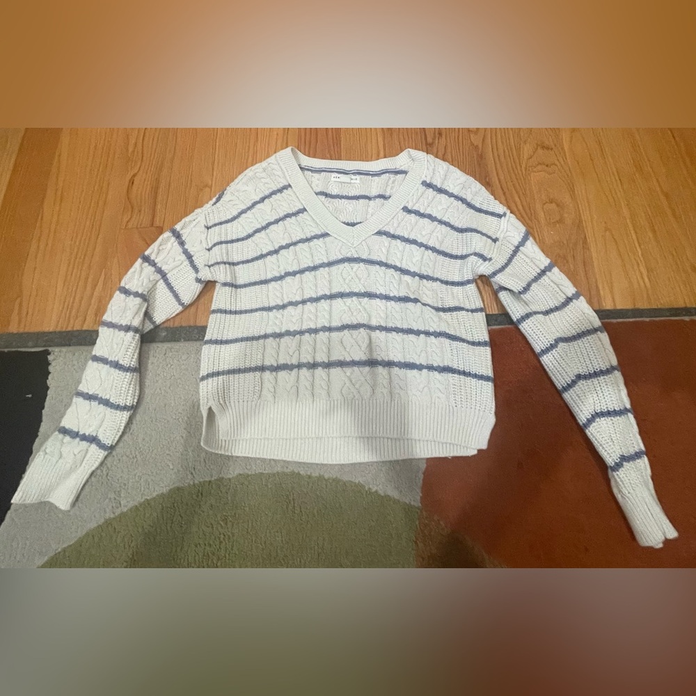 Aeropostale Striped Knit Sweater in White and Blue